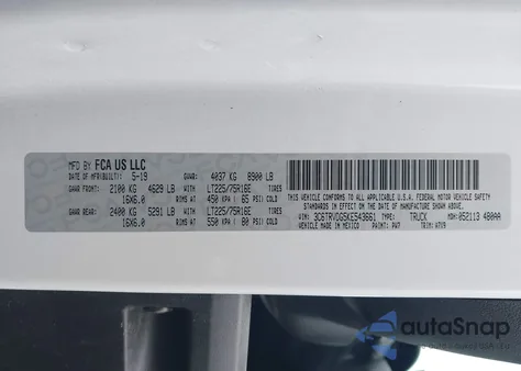 2019 Ram Promaster 2500 High Roof 159 Wb из США, поврежденный, VIN 3C6TRVDG5KE543661